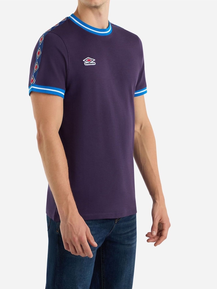 Umbro Purple Infilled Tape 100% Cotton T-Shirt - Image 1 of 4 Umbro Purple Infilled Tape 100% Cotton T-Shirt - Image 1 of 4