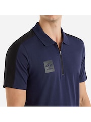 Umbro Black Terrace Zip 100% Cotton Polo Shirt - Image 3 of 4