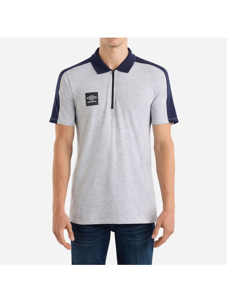 Umbro Grey Terrace Zip 100% Cotton Polo Shirt - Image 1 of 4