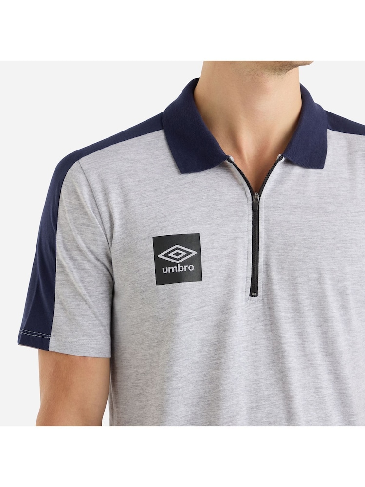Umbro Grey Terrace Zip 100% Cotton Polo Shirt - Image 4 of 4 Umbro Grey Terrace Zip 100% Cotton Polo Shirt - Image 4 of 4