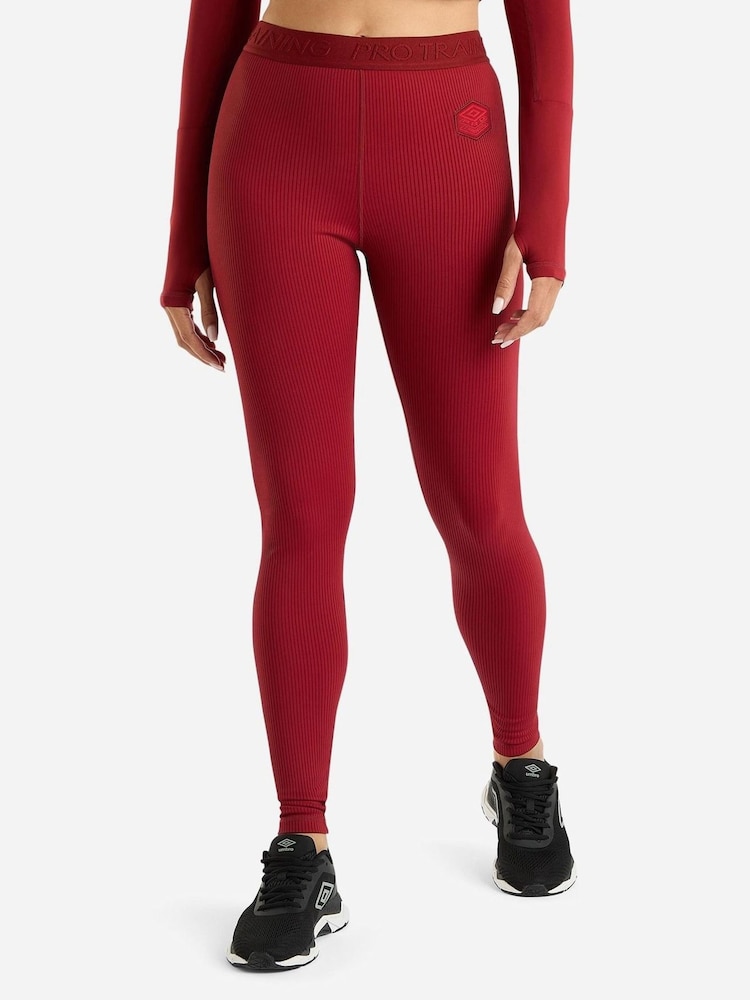 Umbro Red Pro Training Ribbed Leggings - Image 1 of 4