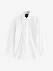 Savile Row Company Slim Fit 100% Cotton Poplin Pleated Double Cuff Tuxedo White Shirt - Image 3 of 6