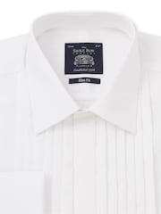 Savile Row Company Slim Fit 100% Cotton Poplin Pleated Double Cuff Tuxedo White Shirt - Image 4 of 6