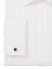 Savile Row Company Slim Fit 100% Cotton Poplin Pleated Double Cuff Tuxedo White Shirt - Image 5 of 6