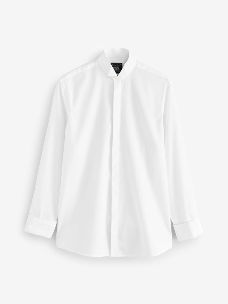 Savile Row Company Classic Fit White Wing Collar Dinner 100% Cotton Shirt Double Cuff - Image 3 of 6