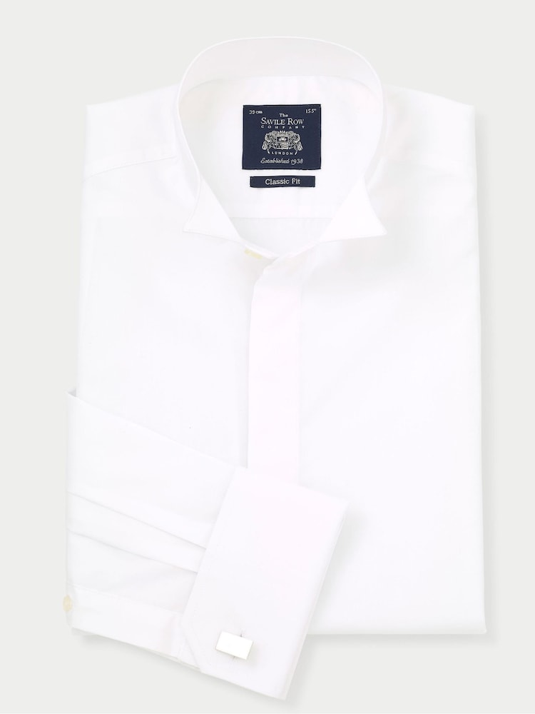 Savile Row Company Classic Fit White Wing Collar Dinner 100% Cotton Shirt Double Cuff - Image 4 of 6