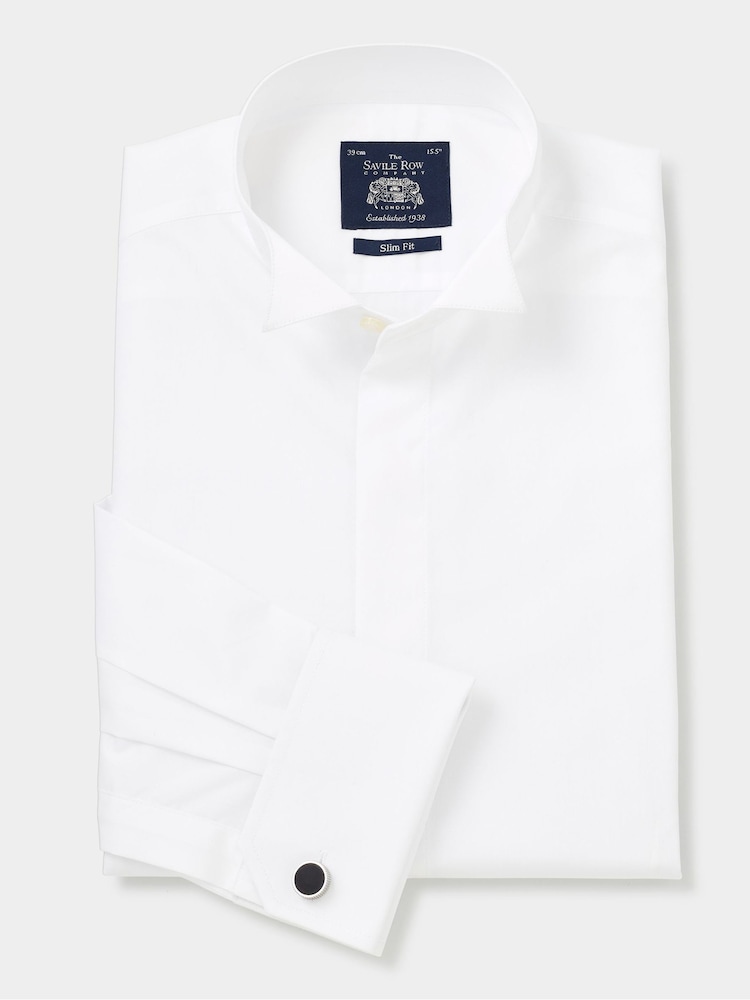Savile Row Company Slim Fit 100% Cotton White Wing Collar Dress Formal Shirt Double Cuff - Image 5 of 6