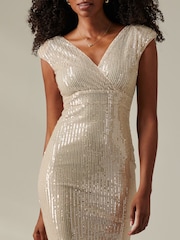 Jolie Moi Natural Bennett Sequin Bodycon Midi Dress - Image 3 of 5