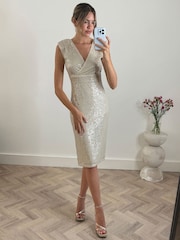Jolie Moi Natural Bennett Sequin Bodycon Midi Dress - Image 5 of 5