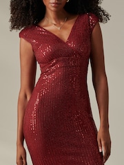Jolie Moi Red Bennett Sequin Bodycon Midi Dress - Image 3 of 6