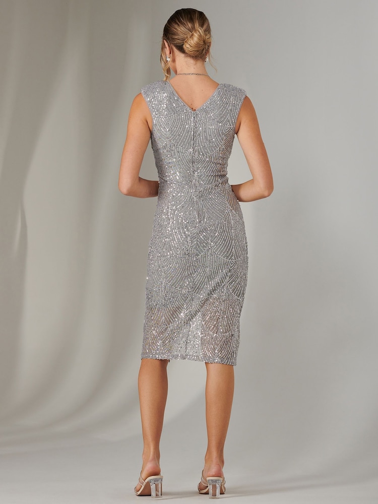 כסף - Jolie Moi Demi Sequin Wrap Slit Bodycon Dress - Image 3 of 6