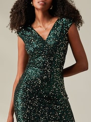 Jolie Moi Green Wrap Bodice Sequin Midi Dress - Image 3 of 6