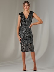 Jolie Moi Black Demi Sequin Wrap Slit Bodycon Dress - Image 1 of 6