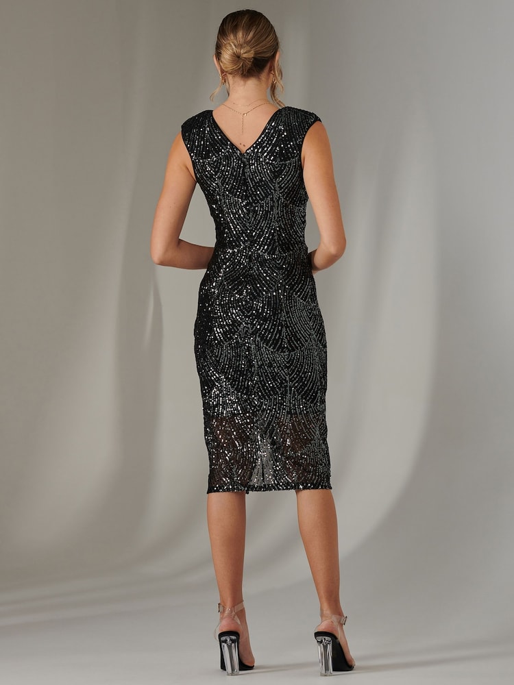 Jolie Moi Black Demi Sequin Wrap Slit Bodycon Dress - Image 2 of 6
