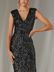 Jolie Moi Black Demi Sequin Wrap Slit Bodycon Dress - Image 3 of 6