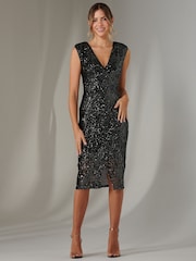 Jolie Moi Black Demi Sequin Wrap Slit Bodycon Dress - Image 5 of 6