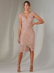 Jolie Moi Pink Demi Sequin Wrap Slit Bodycon Dress - Image 1 of 6