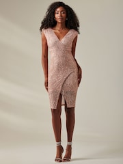 Jolie Moi Pink Demi Sequin Wrap Slit Bodycon Dress - Image 6 of 6