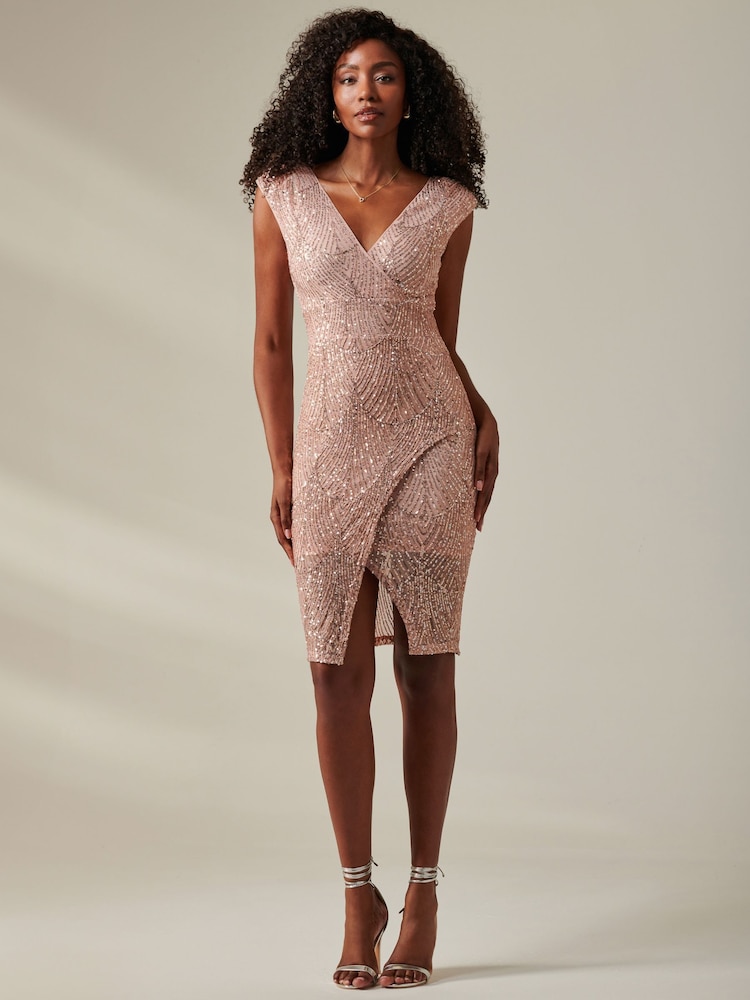 Jolie Moi Pink Demi Sequin Wrap Slit Bodycon Dress - Image 6 of 6