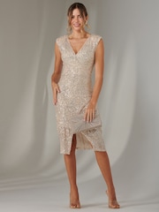 Jolie Moi Natural Demi Sequin Wrap Slit Bodycon Dress - Image 1 of 6