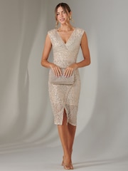 Jolie Moi Natural Demi Sequin Wrap Slit Bodycon Dress - Image 6 of 6