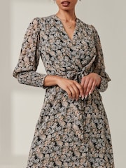 Jolie Moi Black Floral Self Tie Mini Dress - Image 3 of 6