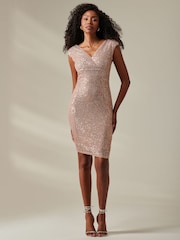 Jolie Moi Pink Wrap Bodice Sequin Midi Dress - Image 4 of 6