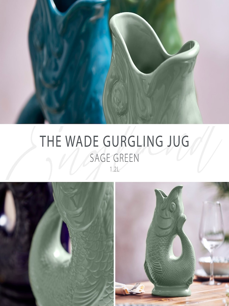 Wade Sage Green Large Original Gurgle Fish Vase Jug - Image 2 of 10