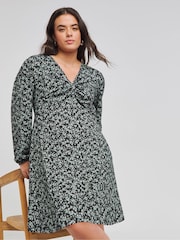 Simply Be Black Supersoft Knot Front Skater Dress - Image 1 of 4