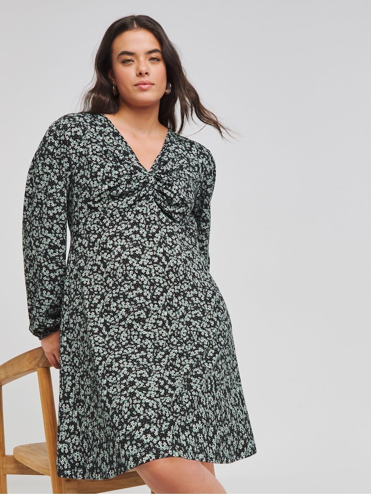 Simply Be Black Supersoft Knot Front Skater Dress - Image 1 of 4