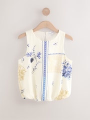 Blue/Ecru 100% Cotton Sleeveless Bubble Hem Top - Image 5 of 7