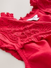 Red Woven Mix V-Neck Embroidered Frill Sleevless Top - Image 3 of 3