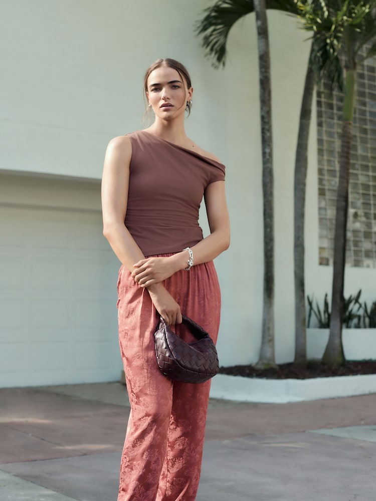 Brown Aysmmetric Shoulder Sleevless Top - Image 2 of 7