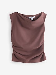 Brown Aysmmetric Shoulder Sleevless Top - Image 5 of 7