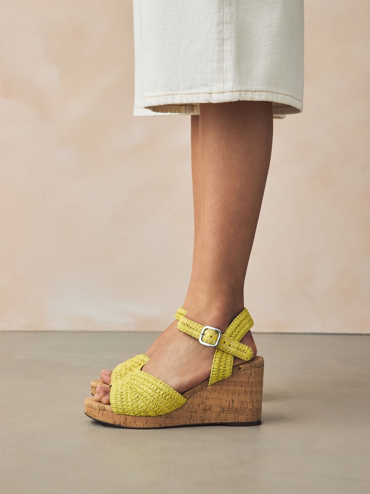 Lime Green Forever Comfort® Round Toe Crochet Cork Wedges - Image 1 of 10