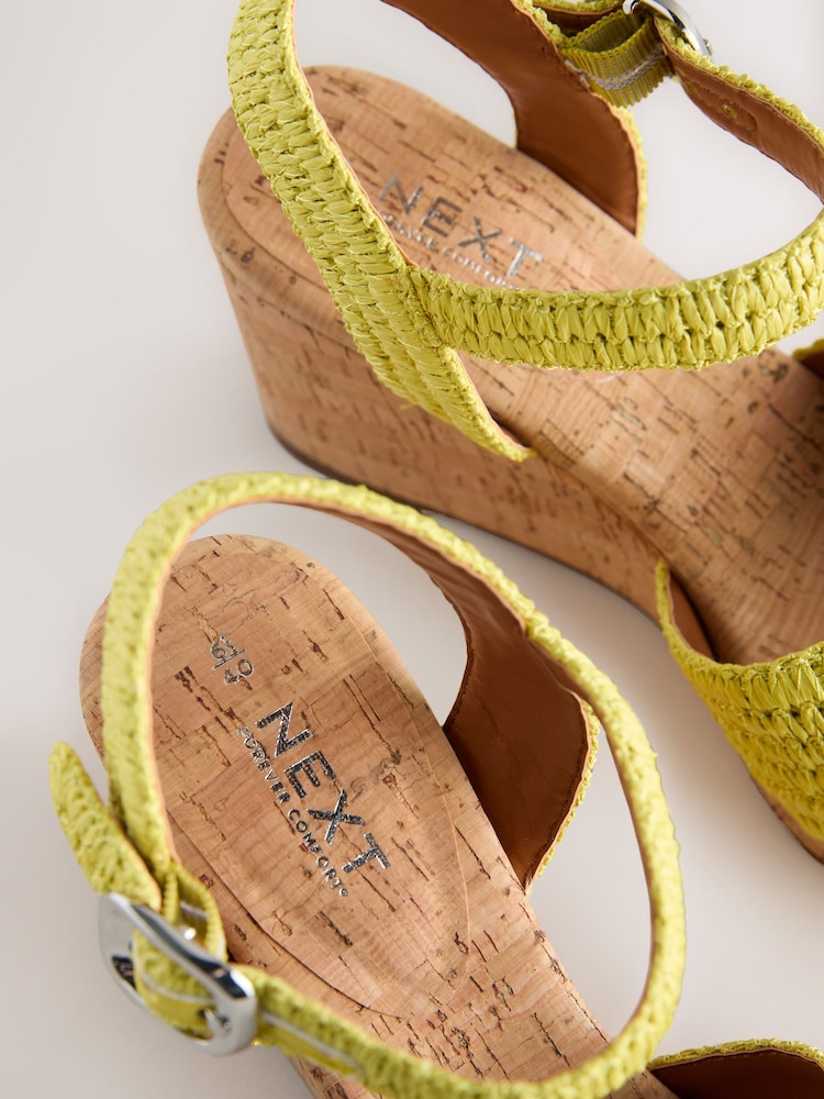Lime Green Forever Comfort® Round Toe Crochet Cork Wedges - Image 10 of 10