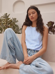 Blue/White Stripe 100% Cotton Sleeveless Bubble Hem Top - Image 2 of 9