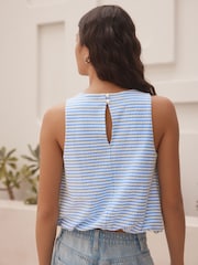 Blue/White Stripe 100% Cotton Sleeveless Bubble Hem Top - Image 4 of 9