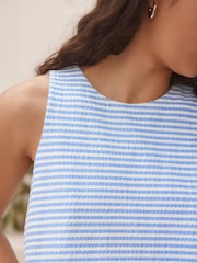Blue/White Stripe 100% Cotton Sleeveless Bubble Hem Top - Image 5 of 9