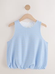 Blue/White Stripe 100% Cotton Sleeveless Bubble Hem Top - Image 6 of 9