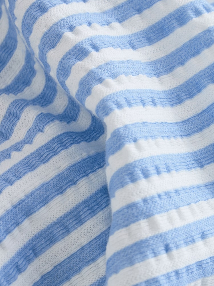 Blue/White Stripe 100% Cotton Sleeveless Bubble Hem Top - Image 9 of 9