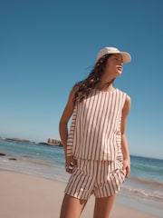 Red/Ecru Towelling Striped Tank 100% Cotton Top - Image 2 of 8