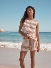 Red/Ecru Towelling Striped Tank 100% Cotton Top - Image 3 of 8