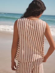 Red/Ecru Towelling Striped Tank 100% Cotton Top - Image 4 of 8