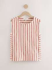 Red/Ecru Towelling Striped Tank 100% Cotton Top - Image 6 of 8