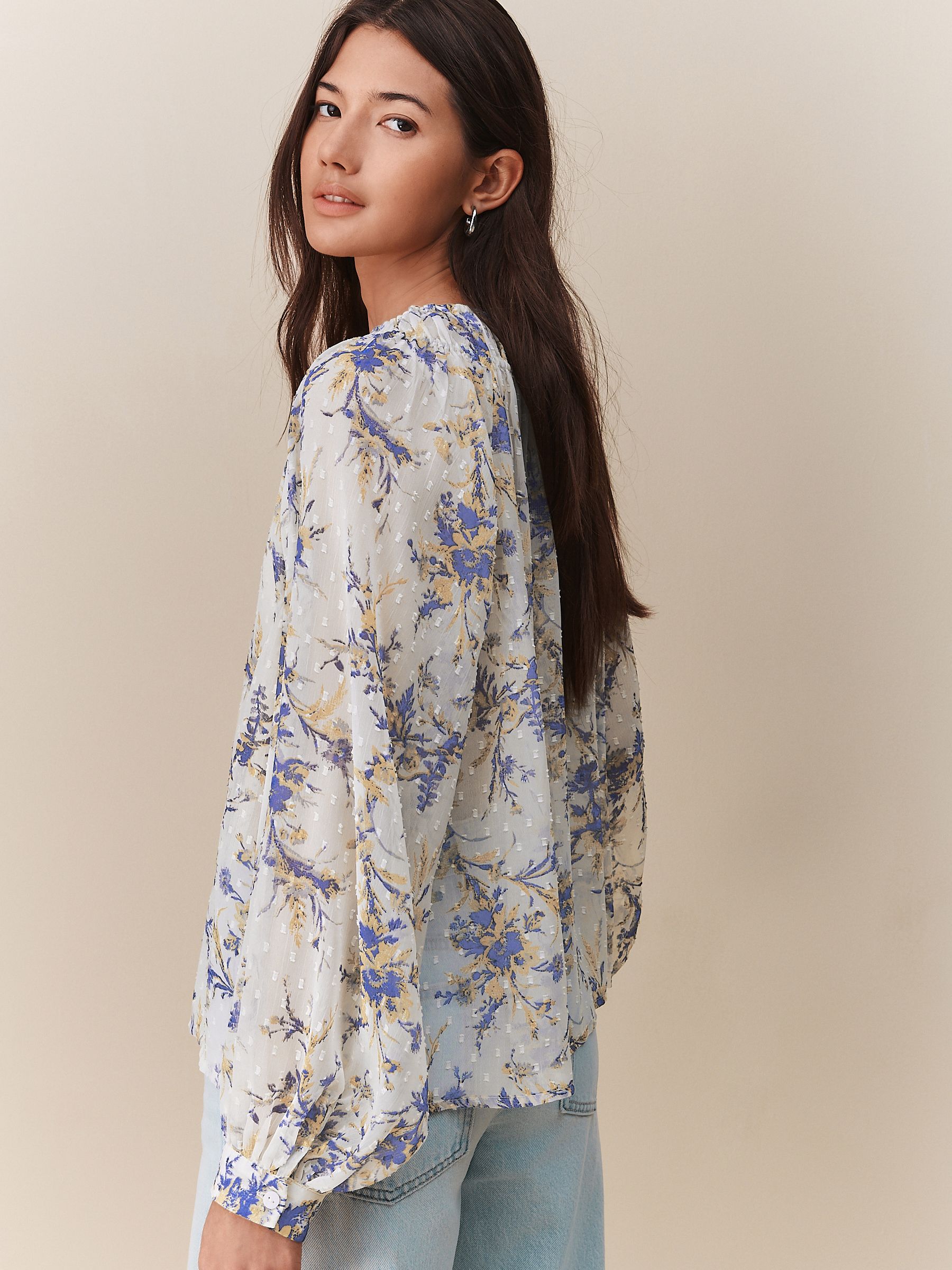 Printed Tie Neck Long Sleeve Blouse main image 1