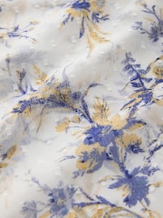 Blue/Yellow Floral Print Sheer Tie Neck Long Sleeve Blouse - Image 8 of 8