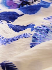 White/Blue Floral Leaf Print - Tie Front 3/4 Sleeve Blouse - Imagen 2 de 3