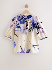 Weiß/Blau, floraler Print mit Blattmotiv - Tie Front 3/4 Sleeve Blouse - Bild 6 von 8