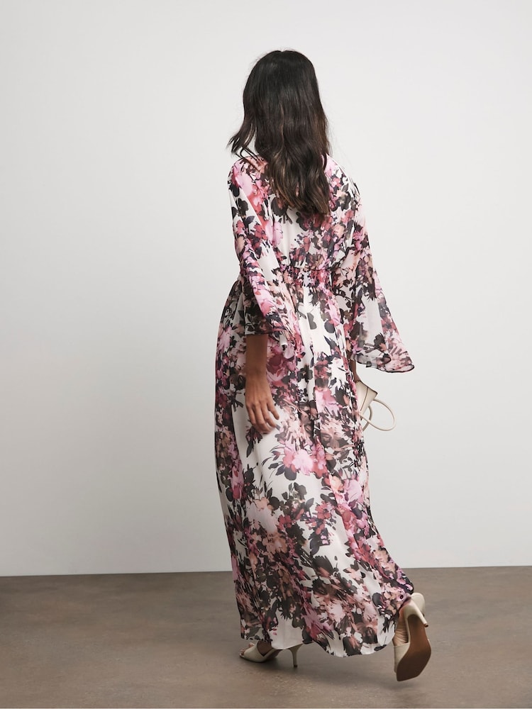 Joanna Hope Pink Floral Print Key Hole Maxi Dress - Image 2 of 4 Joanna Hope Pink Floral Print Key Hole Maxi Dress - Image 2 of 4